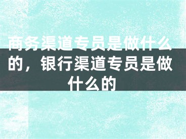 商务渠道专员是做什么的，银行渠道专员是做什么的