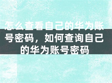 怎么查看自己的华为账号密码，如何查询自己的华为账号密码