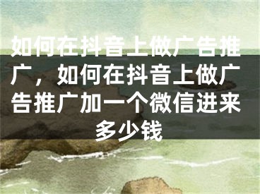 如何在抖音上做广告推广，如何在抖音上做广告推广加一个微信进来多少钱