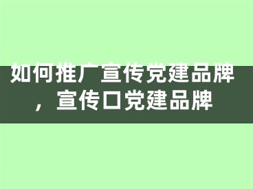 如何推广宣传党建品牌，宣传口党建品牌