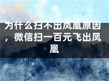 为什么扫不出凤凰原因，微信扫一百元飞出凤凰