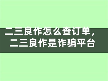 二三良作怎么查订单，二三良作是诈骗平台