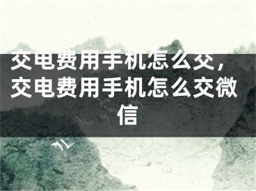 交电费用手机怎么交，交电费用手机怎么交微信