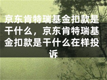 京东肯特瑞基金扣款是干什么，京东肯特瑞基金扣款是干什么在样投诉