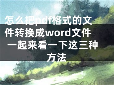 怎么把pdf格式的文件转换成word文件 一起来看一下这三种方法