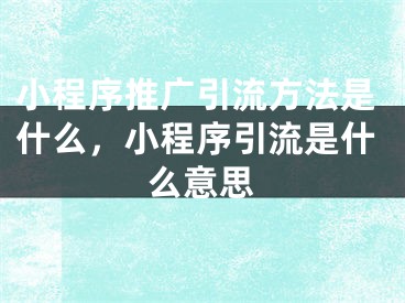 小程序推广引流方法是什么，小程序引流是什么意思 