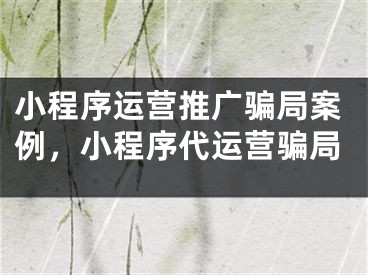 小程序运营推广骗局案例，小程序代运营骗局