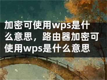 加密可使用wps是什么意思，路由器加密可使用wps是什么意思