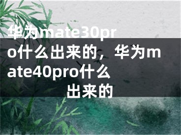 华为mate30pro什么出来的，华为mate40pro什么出来的