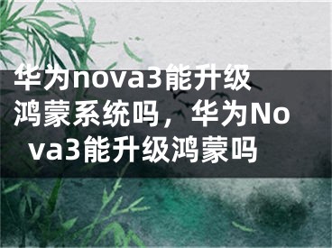 华为nova3能升级鸿蒙系统吗，华为Nova3能升级鸿蒙吗