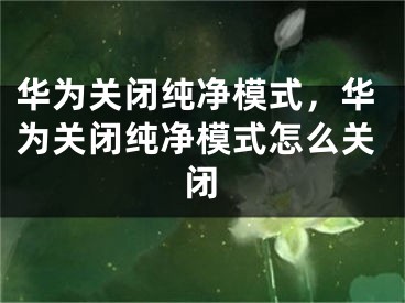 华为关闭纯净模式，华为关闭纯净模式怎么关闭