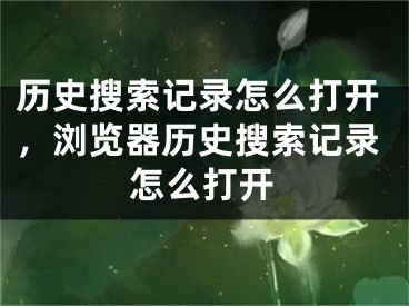 历史搜索记录怎么打开，浏览器历史搜索记录怎么打开