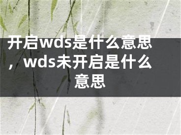 开启wds是什么意思，wds未开启是什么意思