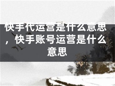 快手代运营是什么意思，快手账号运营是什么意思