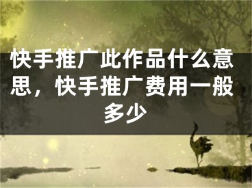 快手推广此作品什么意思，快手推广费用一般多少