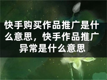 快手购买作品推广是什么意思，快手作品推广异常是什么意思
