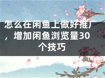 怎么在闲鱼上做好推广，增加闲鱼浏览量30个技巧