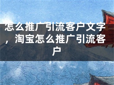 怎么推广引流客户文字，淘宝怎么推广引流客户