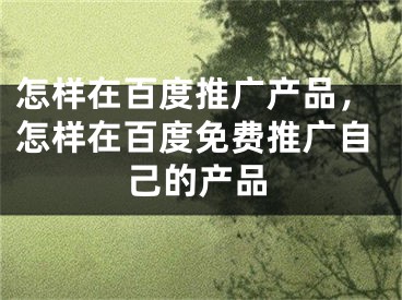 怎样在百度推广产品，怎样在百度免费推广自己的产品