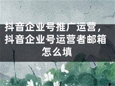 抖音企业号推广运营，抖音企业号运营者邮箱怎么填