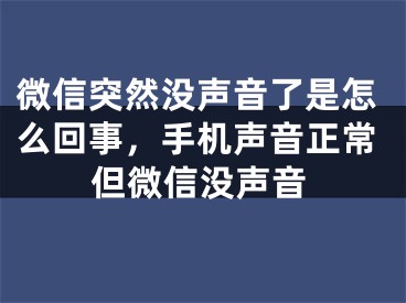 微信突然没声音了是怎么回事，手机声音正常但微信没声音