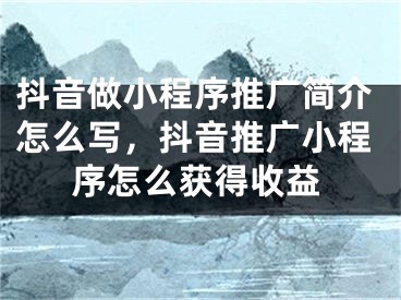 抖音做小程序推广简介怎么写，抖音推广小程序怎么获得收益