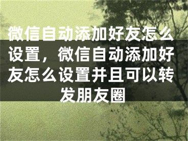 微信自动添加好友怎么设置，微信自动添加好友怎么设置并且可以转发朋友圈