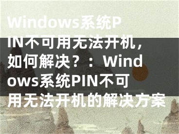 Windows系统PIN不可用无法开机，如何解决？：Windows系统PIN不可用无法开机的解决方案