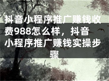 抖音小程序推广赚钱收费988怎么样，抖音小程序推广赚钱实操步骤