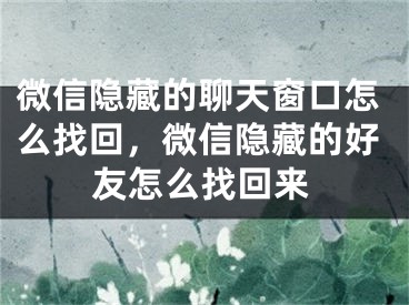 微信隐藏的聊天窗口怎么找回，微信隐藏的好友怎么找回来 