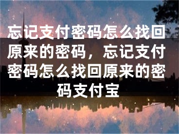 忘记支付密码怎么找回原来的密码，忘记支付密码怎么找回原来的密码支付宝