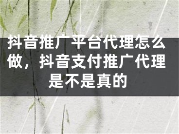 抖音推广平台代理怎么做，抖音支付推广代理是不是真的