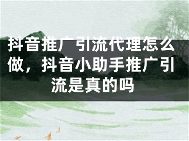 抖音推广引流代理怎么做，抖音小助手推广引流是真的吗