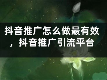 抖音推广怎么做最有效，抖音推广引流平台 