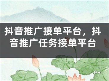 抖音推广接单平台，抖音推广任务接单平台