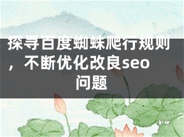 探寻百度蜘蛛爬行规则，不断优化改良seo问题 