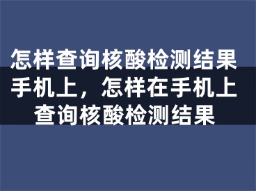 怎样查询核酸检测结果手机上，怎样在手机上查询核酸检测结果