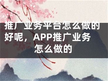 推广业务平台怎么做的好呢，APP推广业务怎么做的