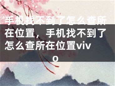 手机找不到了怎么查所在位置，手机找不到了怎么查所在位置vivo