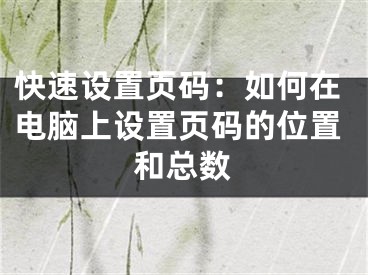 快速设置页码：如何在电脑上设置页码的位置和总数