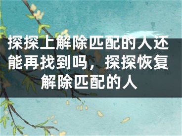 探探上解除匹配的人还能再找到吗，探探恢复解除匹配的人