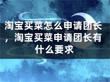 淘宝买菜怎么申请团长，淘宝买菜申请团长有什么要求