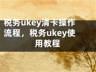 税务ukey清卡操作流程，税务ukey使用教程