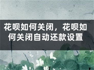 花呗如何关闭，花呗如何关闭自动还款设置