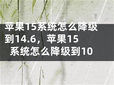 苹果15系统怎么降级到14.6，苹果15系统怎么降级到10