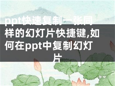 ppt快速复制一张同样的幻灯片快捷键,如何在ppt中复制幻灯片