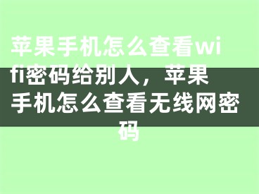 苹果手机怎么查看wifi密码给别人，苹果手机怎么查看无线网密码