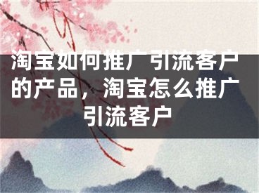 淘宝如何推广引流客户的产品，淘宝怎么推广引流客户