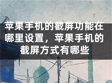 苹果手机的截屏功能在哪里设置，苹果手机的截屏方式有哪些