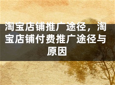 淘宝店铺推广途径，淘宝店铺付费推广途径与原因